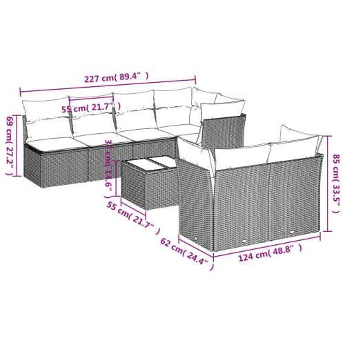 Vrtna garnitura - 8-dijelni set vrtnih sofa od poliratana s jastucima sivi - Siva stol + 3x srednja + 4x kutna 1 Cijena