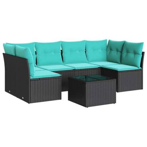 Vrtna garnitura - 7-dijelni set vrtnih sofa od poliratana s jastucima crni - Crna i plava Sa stolom 1 Cijena