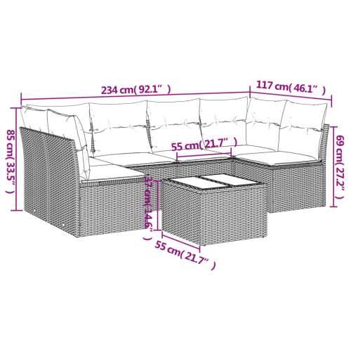 Vrtna garnitura - 7-dijelni set vrtnih sofa od poliratana s jastucima crni - Crna i plava Sa stolom 1 Cijena