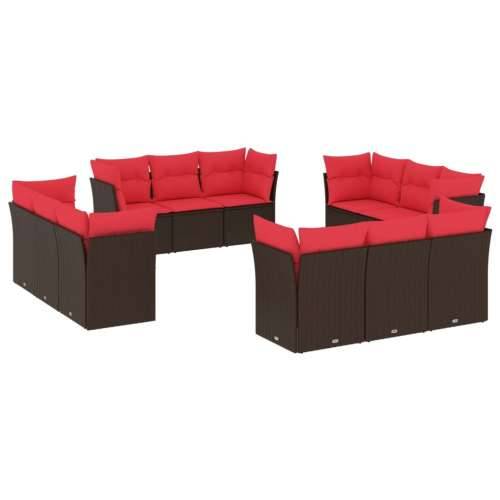Vrtna garnitura - 12-dijelni set vrtnih sofa od poliratana s jastucima smeđi - Smeđe-crvena Bez stola 1 Cijena