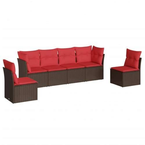 Vrtna garnitura - 6-dijelni set vrtnih sofa od poliratana s jastucima smeđi - Smeđe-crvena Bez stola 1 Cijena