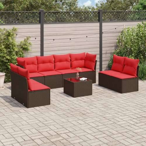 Vrtna garnitura - 9-dijelni set vrtnih sofa s jastucima poliratan smeđi - Smeđe-crvena Sa stolom 1 Cijena