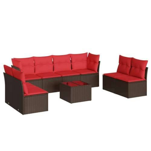 Vrtna garnitura - 9-dijelni set vrtnih sofa s jastucima poliratan smeđi - Smeđe-crvena Sa stolom 1 Cijena