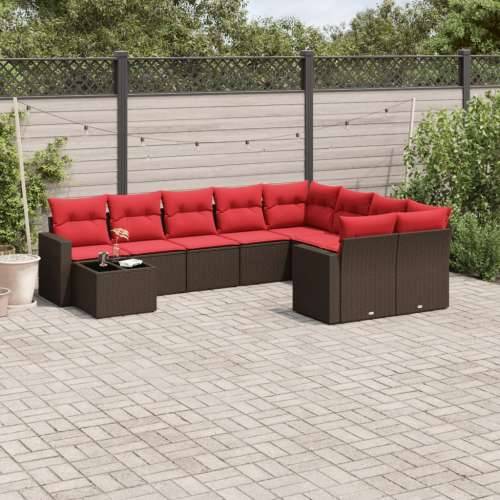 Vrtna garnitura - 10-dijelni set vrtnih sofa od poliratana s jastucima smeđi - Smeđe-crvena 1 Cijena