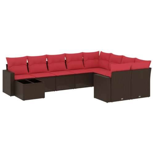 Vrtna garnitura - 10-dijelni set vrtnih sofa od poliratana s jastucima smeđi - Smeđe-crvena 1 Cijena