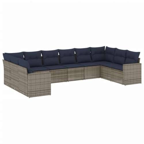 Vrtna garnitura - 10-dijelni set vrtnih sofa od poliratana s jastucima sivi - siva i modra Bez stola 1 Cijena