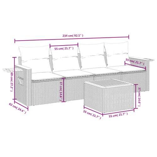 Vrtna garnitura - 5-dijelni set vrtnih sofa od poliratana s jastucima sivi - Siva Sa stolom 1 Cijena