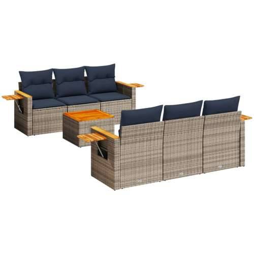 Vrtna garnitura - 7-dijelni set vrtnih sofa od poliratana s jastucima sivi - Siva 1 Cijena