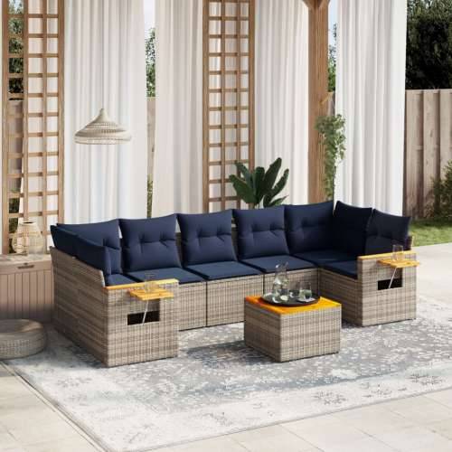 Vrtna garnitura - 8-dijelni set vrtnih sofa od poliratana s jastucima sivi - Siva 1 Cijena