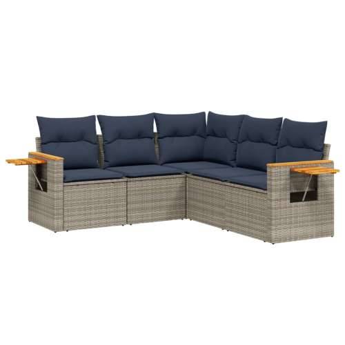 Vrtna garnitura - 5-dijelni set vrtnih sofa od poliratana s jastucima sivi - Siva Bez stola 1 Cijena