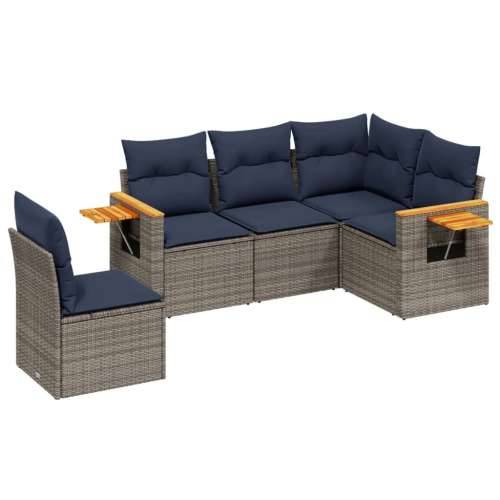 Vrtna garnitura - 5-dijelni set vrtnih sofa od poliratana s jastucima sivi - Siva Bez stola 1 Cijena