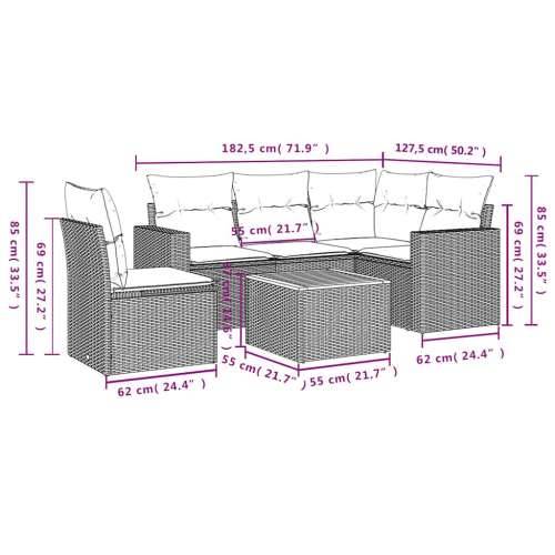 Vrtna garnitura - 6-dijelni set vrtnih sofa od poliratana s jastucima sivi - Siva kutna + 2x Sofa + 2x srednja + stol 1 Cijena