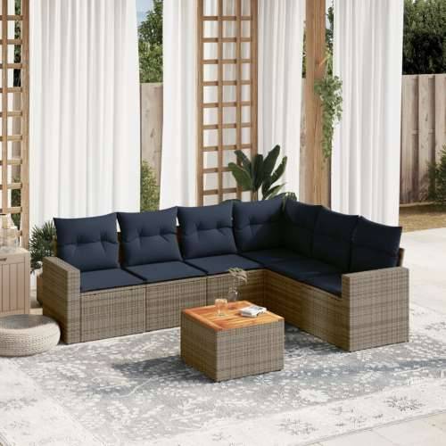 Vrtna garnitura - 7-dijelni set vrtnih sofa od poliratana s jastucima sivi - Siva kutna + 3x srednja + 2x Sofa + stol 1 Cijena