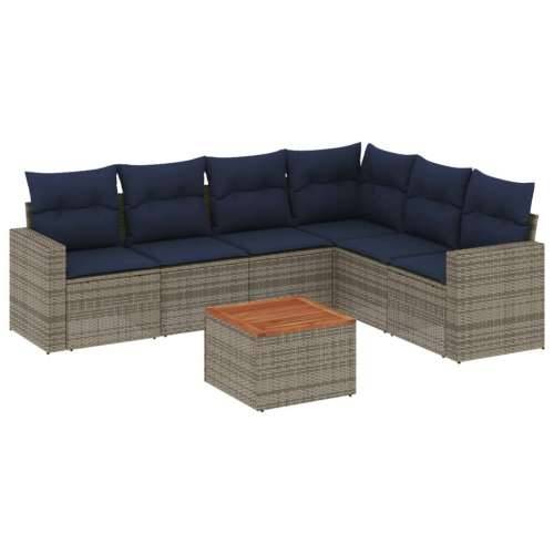 Vrtna garnitura - 7-dijelni set vrtnih sofa od poliratana s jastucima sivi - Siva kutna + 3x srednja + 2x Sofa + stol 1 Cijena