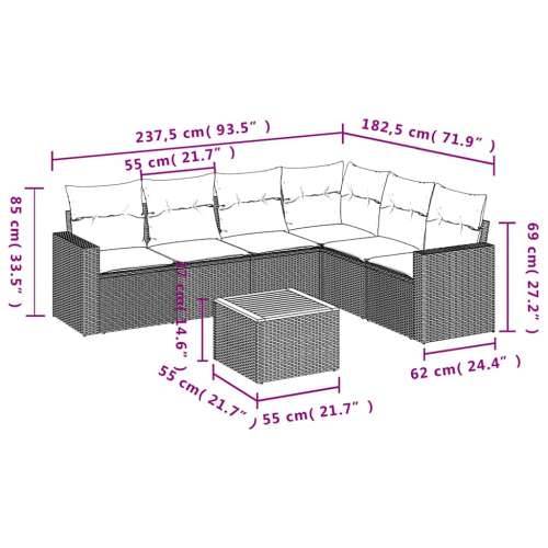 Vrtna garnitura - 7-dijelni set vrtnih sofa od poliratana s jastucima sivi - Siva kutna + 3x srednja + 2x Sofa + stol 1 Cijena