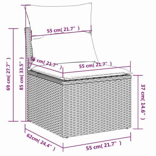 Vrtna garnitura - 7-dijelni set vrtnih sofa od poliratana s jastucima sivi - Siva kutna + 3x srednja + 2x Sofa + stol 1 Cijena
