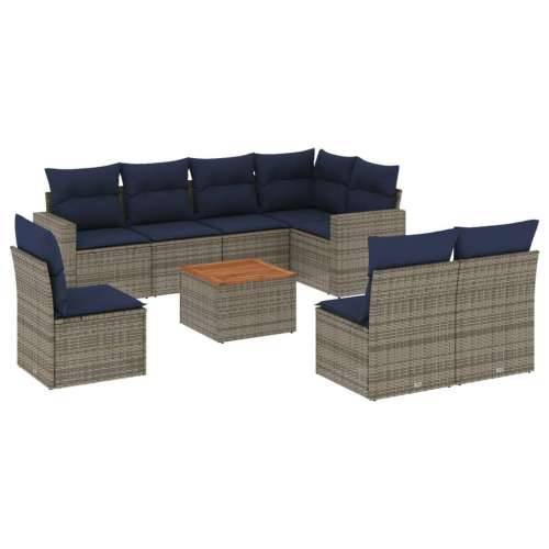 Vrtna garnitura - 9-dijelni set vrtnih sofa od poliratana s jastucima sivi - Siva 1 Cijena