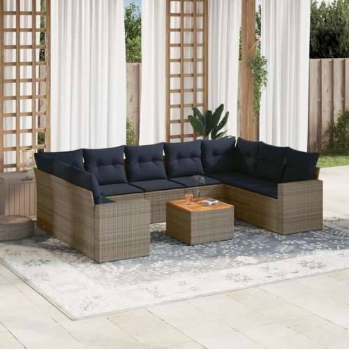 Vrtna garnitura - 10-dijelni set vrtnih sofa od poliratana s jastucima sivi - Siva 2x corner+5x centre+2x sofa+1x garden+11x bac Cijena