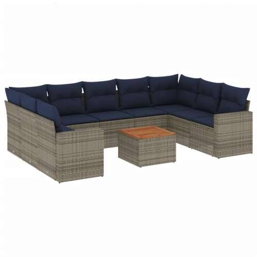 Vrtna garnitura - 10-dijelni set vrtnih sofa od poliratana s jastucima sivi - Siva 2x corner+5x centre+2x sofa+1x garden+11x bac Cijena