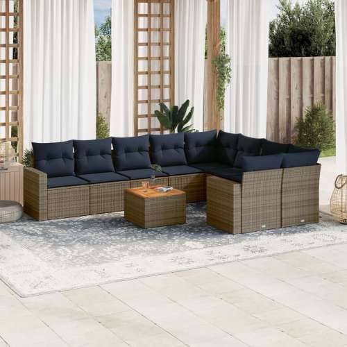 Vrtna garnitura - 10-dijelni set vrtnih sofa od poliratana s jastucima sivi - Siva 2x corner+5x centre+2x sofa+1x garden+11x bac Cijena