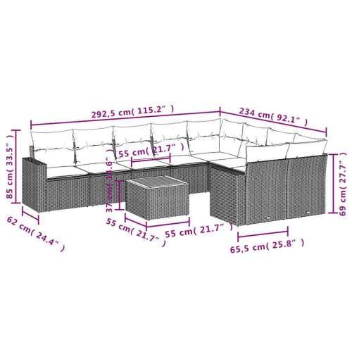 Vrtna garnitura - 10-dijelni set vrtnih sofa od poliratana s jastucima sivi - Siva 2x corner+5x centre+2x sofa+1x garden+11x bac Cijena