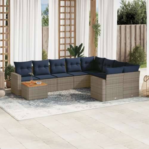 Vrtna garnitura - 10-dijelni set vrtnih sofa od poliratana s jastucima sivi - Siva 2x corner+5x centre+2x sofa+1x garden+11x bac Cijena