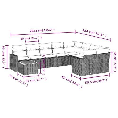 Vrtna garnitura - 10-dijelni set vrtnih sofa od poliratana s jastucima sivi - Siva 2x corner+5x centre+2x sofa+1x garden+11x bac Cijena