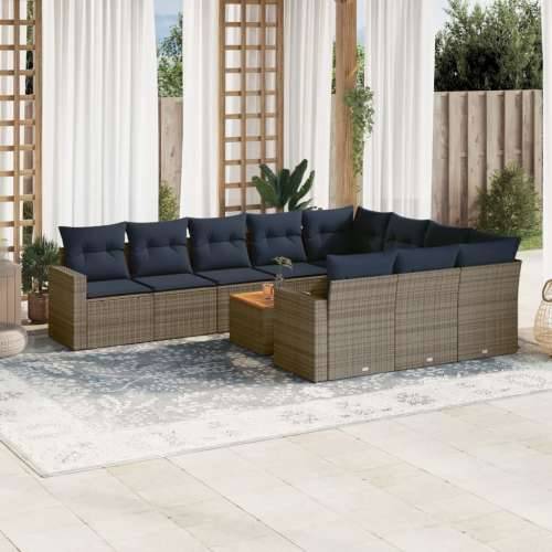 Vrtna garnitura - 11-dijelni set vrtnih sofa od poliratana s jastucima sivi - Siva 2x corner+6x centre+2x sofa+1x garden+12x bac Cijena