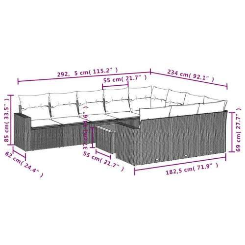 Vrtna garnitura - 11-dijelni set vrtnih sofa od poliratana s jastucima sivi - Siva 2x corner+6x centre+2x sofa+1x garden+12x bac Cijena