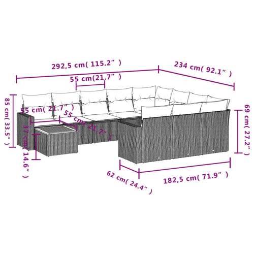 Vrtna garnitura - 11-dijelni set vrtnih sofa od poliratana s jastucima sivi - Siva 2x corner+6x centre+2x sofa+1x garden+12x bac Cijena