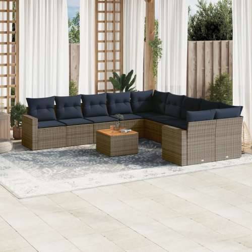 Vrtna garnitura - 11-dijelni set vrtnih sofa od poliratana s jastucima sivi - Siva 2x corner+6x centre+2x sofa+1x garden+12x bac Cijena