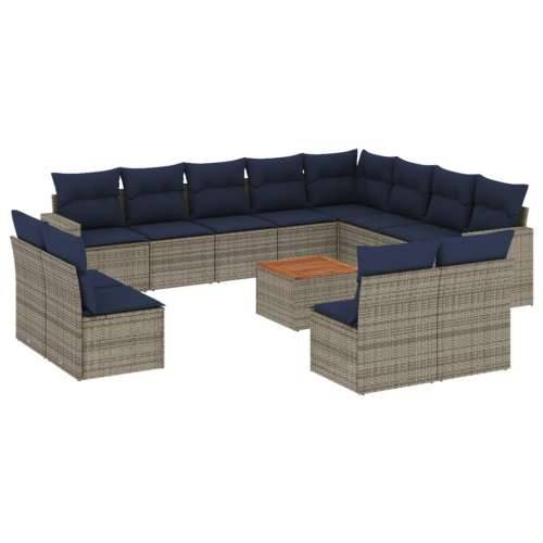 Vrtna garnitura - 13-dijelni set vrtnih sofa od poliratana s jastucima sivi - Siva 1 Cijena