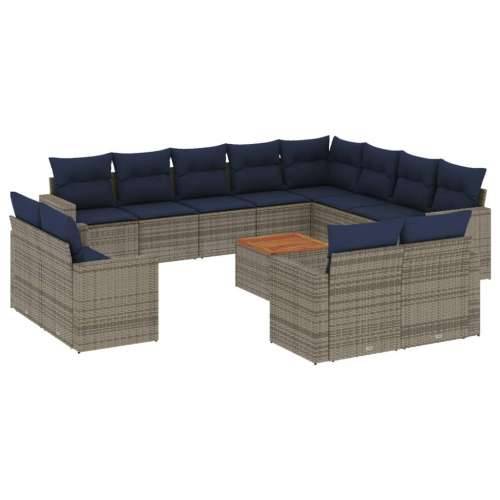 Vrtna garnitura - 13-dijelni set vrtnih sofa od poliratana s jastucima sivi - Siva 1 Cijena