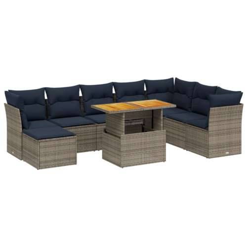 Vrtna garnitura - 9-dijelni set vrtnih sofa od poliratana s jastucima sivi - Siva bez spremišta 1 Cijena