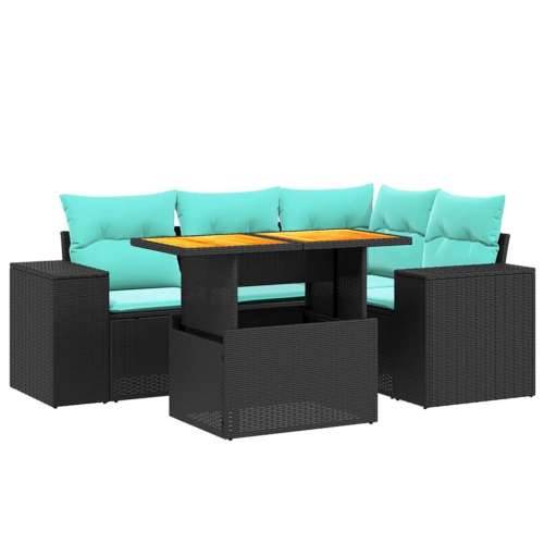 Vrtna garnitura - 5-dijelni set vrtnih sofa od poliratana s jastucima crni - Crna bez spremišta 1 Cijena