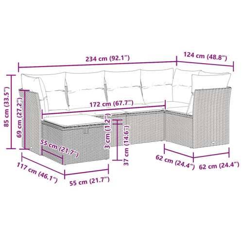 Vrtna garnitura - 6-dijelni set vrtnih sofa od poliratana s jastucima sivi - Siva sa spremištem 6 Cijena