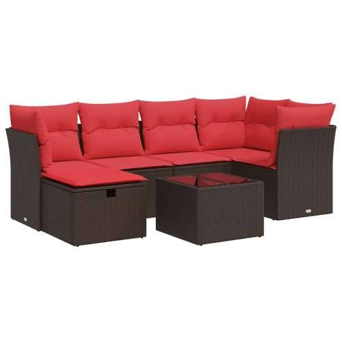 Vrtna garnitura - 7-dijelni set vrtnih sofa od poliratana s jastucima smeđi - Smeđa sa spremištem 5 Cijena