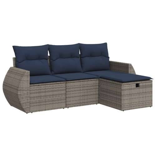Vrtna garnitura - 4-dijelni set vrtnih sofa od poliratana s jastucima sivi - Siva sa spremištem 1 Cijena