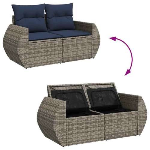 Vrtna garnitura - 4-dijelni set vrtnih sofa od poliratana s jastucima sivi - Siva sa spremištem 1 Cijena