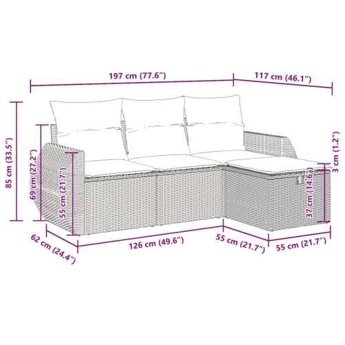 Vrtna garnitura - 4-dijelni set vrtnih sofa od poliratana s jastucima sivi - Siva sa spremištem 1 Cijena