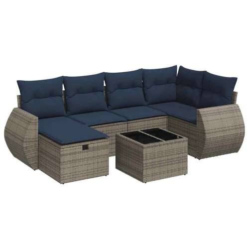 Vrtna garnitura - 7-dijelni set vrtnih sofa sivi od poliratana - Siva sa spremištem 5 Cijena