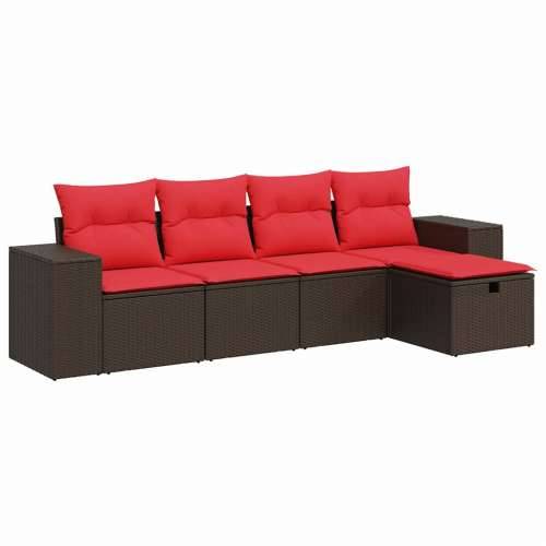 Vrtna garnitura - 5-dijelni set vrtnih sofa s jastucima poliratan smeđi - Smeđa sa spremištem 5 Cijena