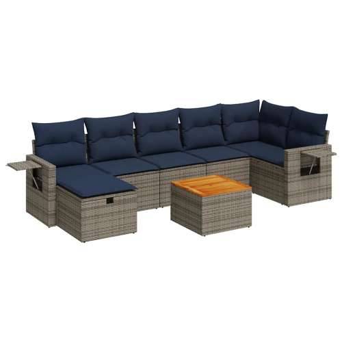 Vrtna garnitura - 8-dijelni set vrtnih sofa od poliratana s jastucima sivi - Siva 1 Cijena