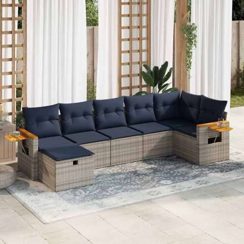Vrtna garnitura - 7-dijelni set vrtnih sofa sivi od poliratana - Siva sa spremištem 7 Cijena