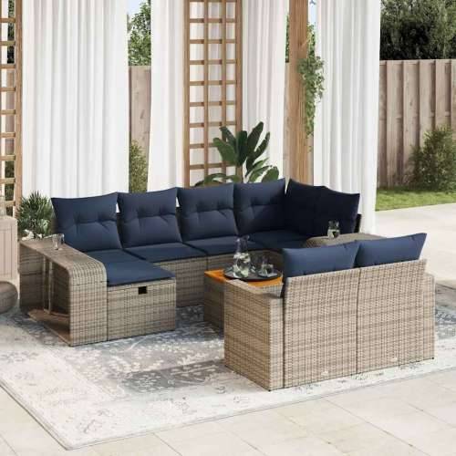 Vrtna garnitura - 11-dijelni set vrtnih sofa od poliratana s jastucima sivi - Siva s drvenim stolom 6 Cijena