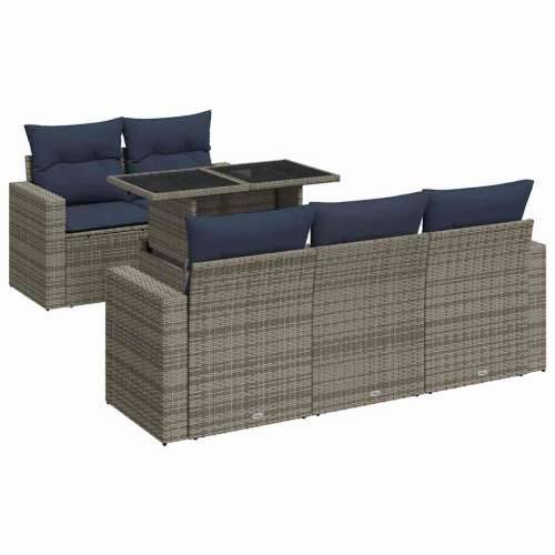Vrtna garnitura - 6-dijelni set vrtnih sofa poliratan i bagrem s jastucima sivi - Siva 1 Cijena