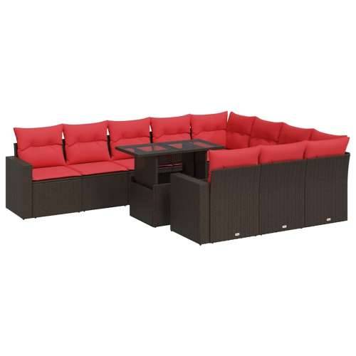 Vrtna garnitura - 11-dijelni set vrtnih sofa poliratan i bagrem s jastucima sivi - Smeđa 1 Cijena