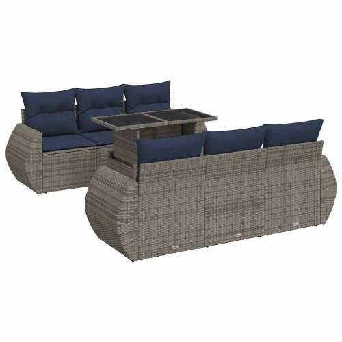 Vrtna garnitura - 7-dijelni set vrtnih sofa poliratan i bagrem s jastucima sivi - Siva 1 Cijena
