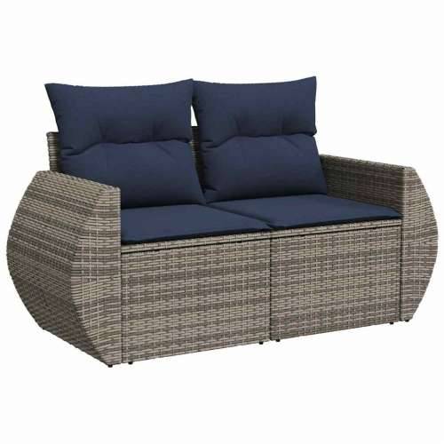 Vrtna garnitura - 7-dijelni set vrtnih sofa poliratan i bagrem s jastucima sivi - Siva 1 Cijena