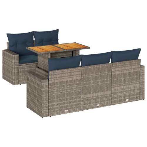 Vrtna garnitura - 6-dijelni set vrtnih sofa od poliratana s jastucima sivi - Siva 1 Cijena